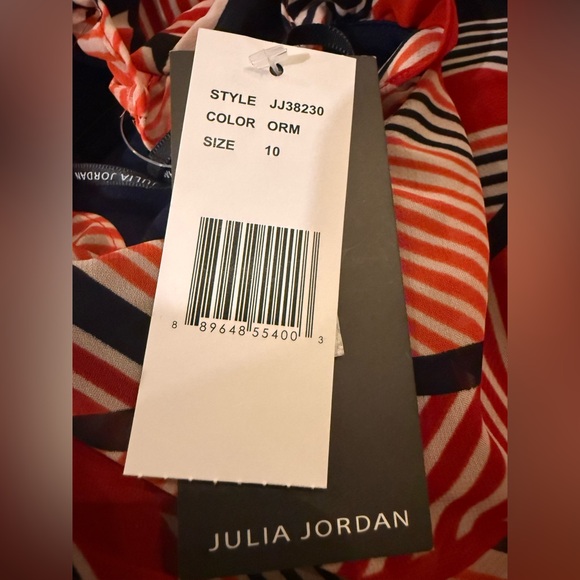 NWT. Julia Jordan. High-Low Ruffle Maxi Dress. Orange/Navy. Size 10. - Picture 11 of 12